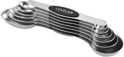 Set of 7 Stainless Steel Magnetic Measuring Spoons Set with Leveler - Stackable Tablespoon Measure Spoon for Baking and Cooking, Kitchen Gadgets for Apartment Essentials (Pink)