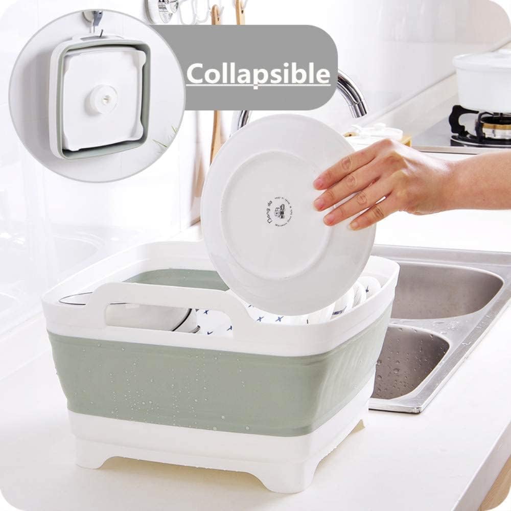 FOSJGO Collapsible Dish Basin with Drain Plug, 2.4 Gal (9L) Space-Saving Foldable Sink, Wash Basin for Kitchen, Baby Bottles, Vegetable Washing, Camping, RV and Party Beverage Tubs