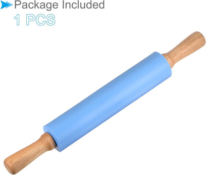 Silicone Rolling Pins, 17" Length, Silicone & Oak Non-Stick Ergonomic Wooden Handle Fondant Dough Roller Pink - (Applications: for Baking DIY Projects)