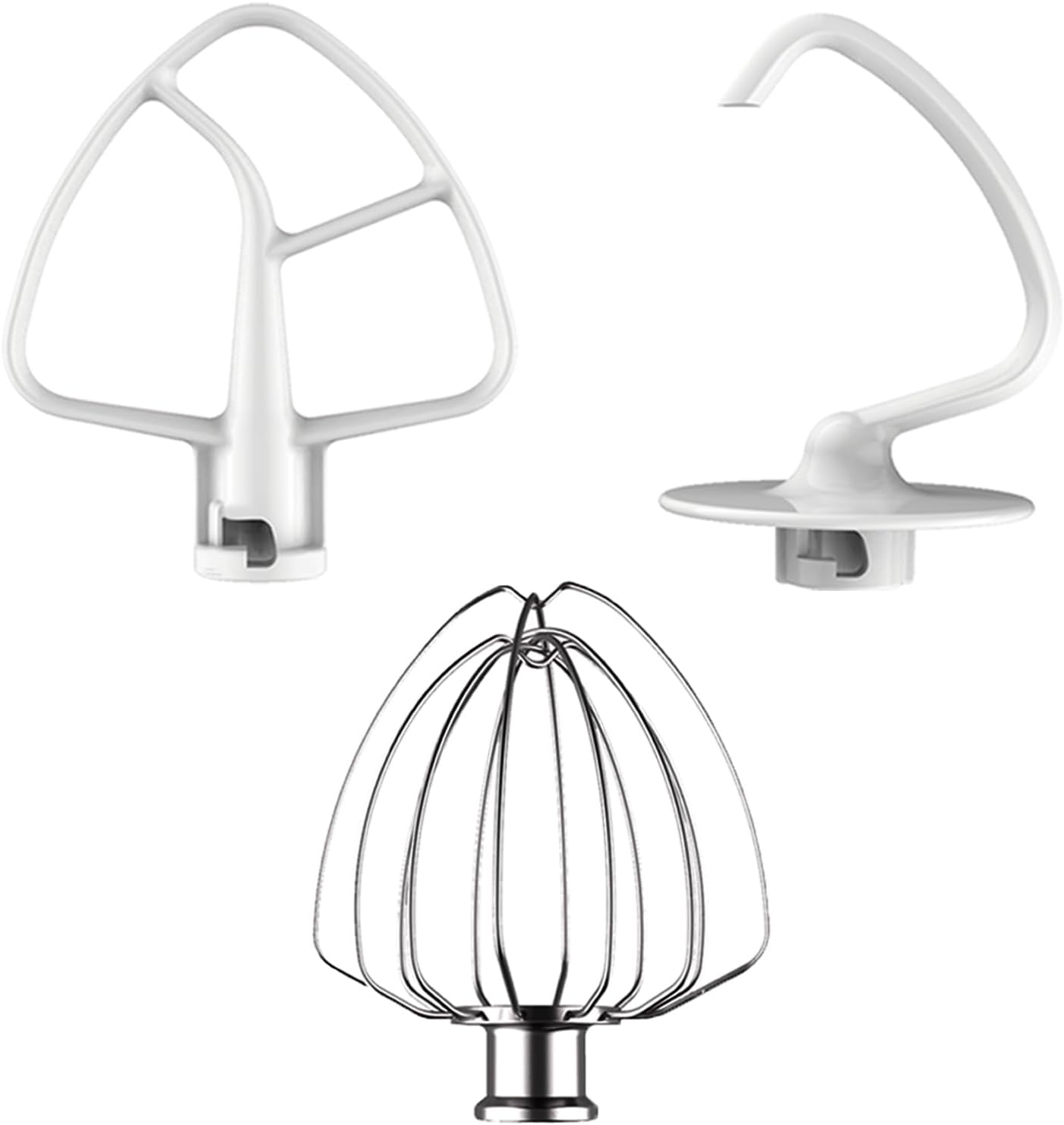 3 Pack Mixer Attachments Set for KitchenAid 4.5-5 Quart Tilt-Head Stand Mixers, Replacement Parts Kit with K45DH Dough Hook, K45B Coated Flat Beater, Stainless Steel K45WW Wire Whip, Dishwasher Safe