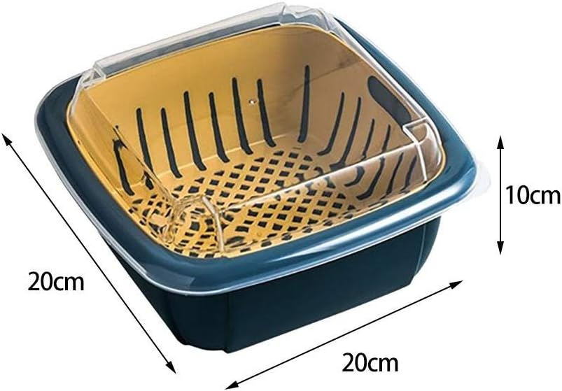 Colander Set with Strainer Bowl, Kitchen Colander with Lid Household Double Layer Fruit Washing Basket Multifunction Storage Containers for Fruits Vegetable (Blue)