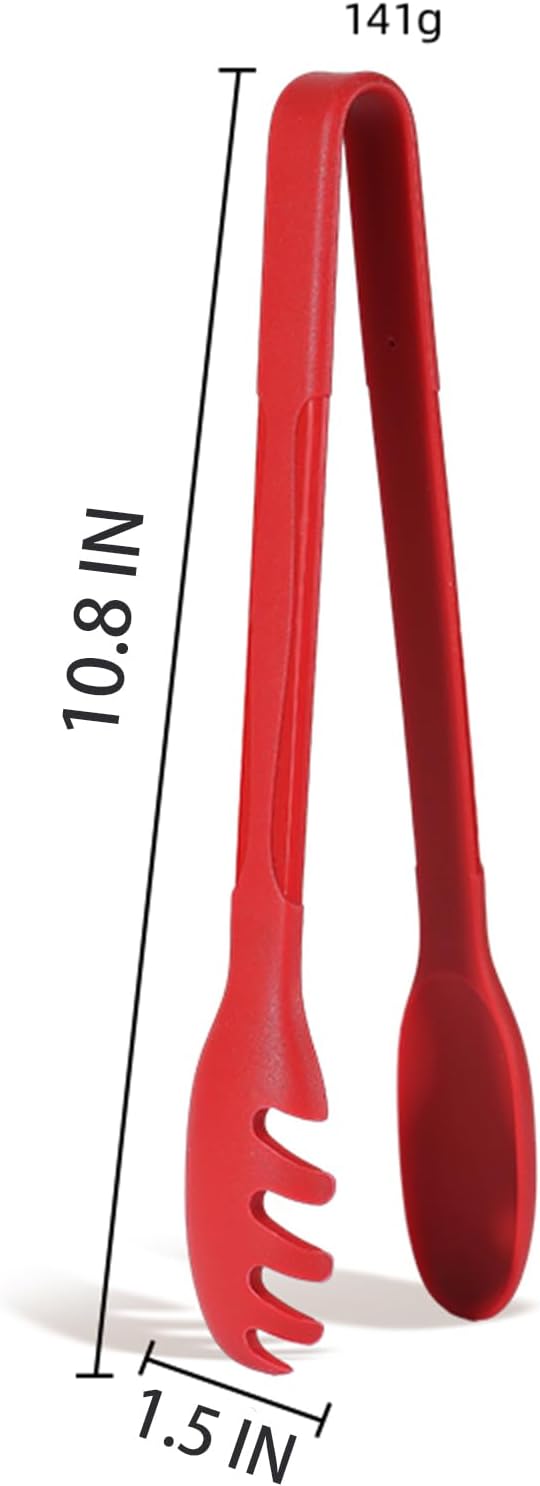 Silicone Pasta Tongs, Spaghetti Spoon Server with Teeth, Non-Scratch Pasta Spoon for Cooking and Serving, Heat Resistant Pasta Server for Spaghetti, Noodles and More - Red