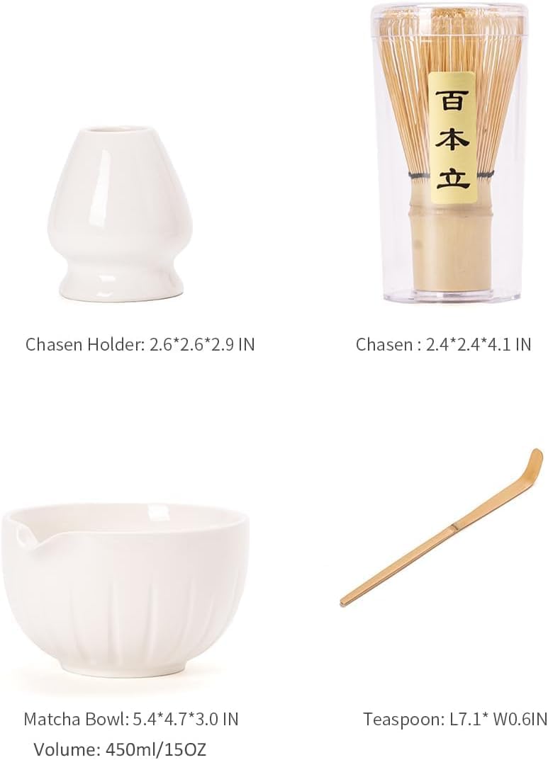 TANG PIN Matcha Set - Match Bowl and Whisk, 15 OZ, Matcha Scoop | Matcha Whisk Stand (Chasen Holder) - 4pc Perfect Matcha Kit for Matcha Tea Ceremony (Mottled Green)