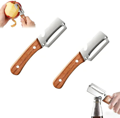Premium Vegetable Peeler with Wooden Handle and Bottle Opener, Multifunctional Vegetable Peeler for Kitchen,Designed for Peeling Various Fruits and Vegetables(1pcs)