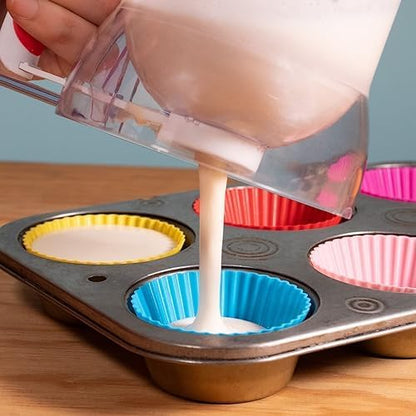 Mess-Free Pancakes Pourer & Cupcake Batter Dispenser | 4 Cup Capacity | Precision Pour Control & Easy-Squeeze Handle | BPA-Free Kitchen Tool for Waffles, Crepes & Muffins