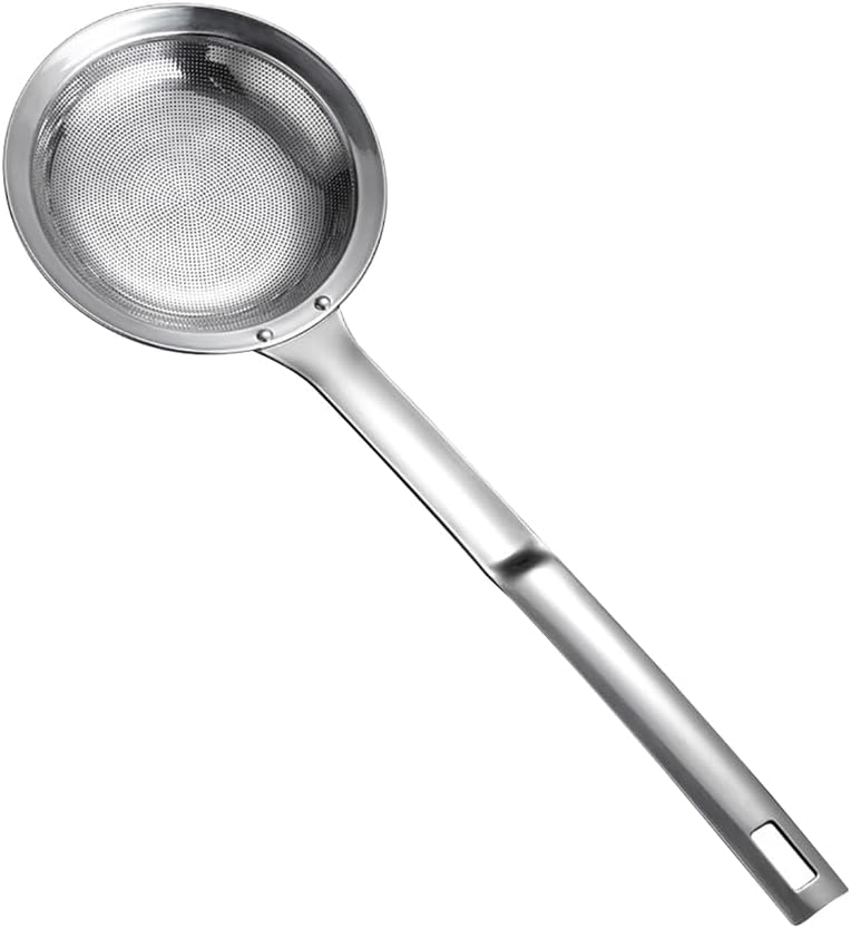 Stainless Steel Fine Mesh Colander Spoon Long Handle Mesh Sieve Strainer Grease Skimmer Spoon Food Oil Filter Strainers Metal Kitchen Strainer Sifter with Handle L