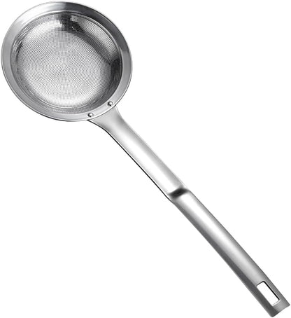 Stainless Steel Fine Mesh Colander Spoon Long Handle Mesh Sieve Strainer Grease Skimmer Spoon Food Oil Filter Strainers Metal Kitchen Strainer Sifter with Handle L