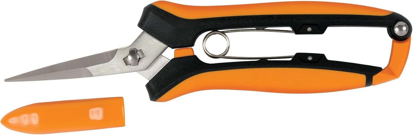 Fiskars 6" Pruning Scissors for Flowers, Buds, Weeds and Small Plants, Garden Snips with Resin Resistant Nonstick Stainless Steel Blades, Gardening Trimmers with Comfortable Handle