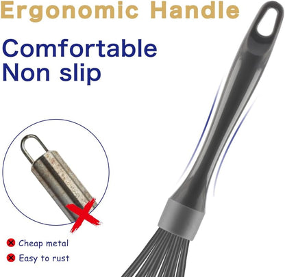 OYV Dishwasher Safe Whisk, Professional Whisks for Cooking Non-Scratch, Stainless Steel & Silicone Wisk, Plastic Rubber Whisk Tool for Nonstick Cookware Pans, Heat Resistant,12-Inch, Grey