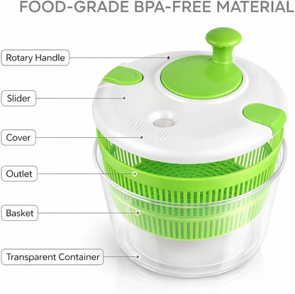 Salad Spinner Large Capacity Vegetable Washer & Lettuce Dryer Bowl, Easy Manual Spin Vegetable Dryer for Fruits, Produce & Greens, BPA Free Kitchen Salad Spinner