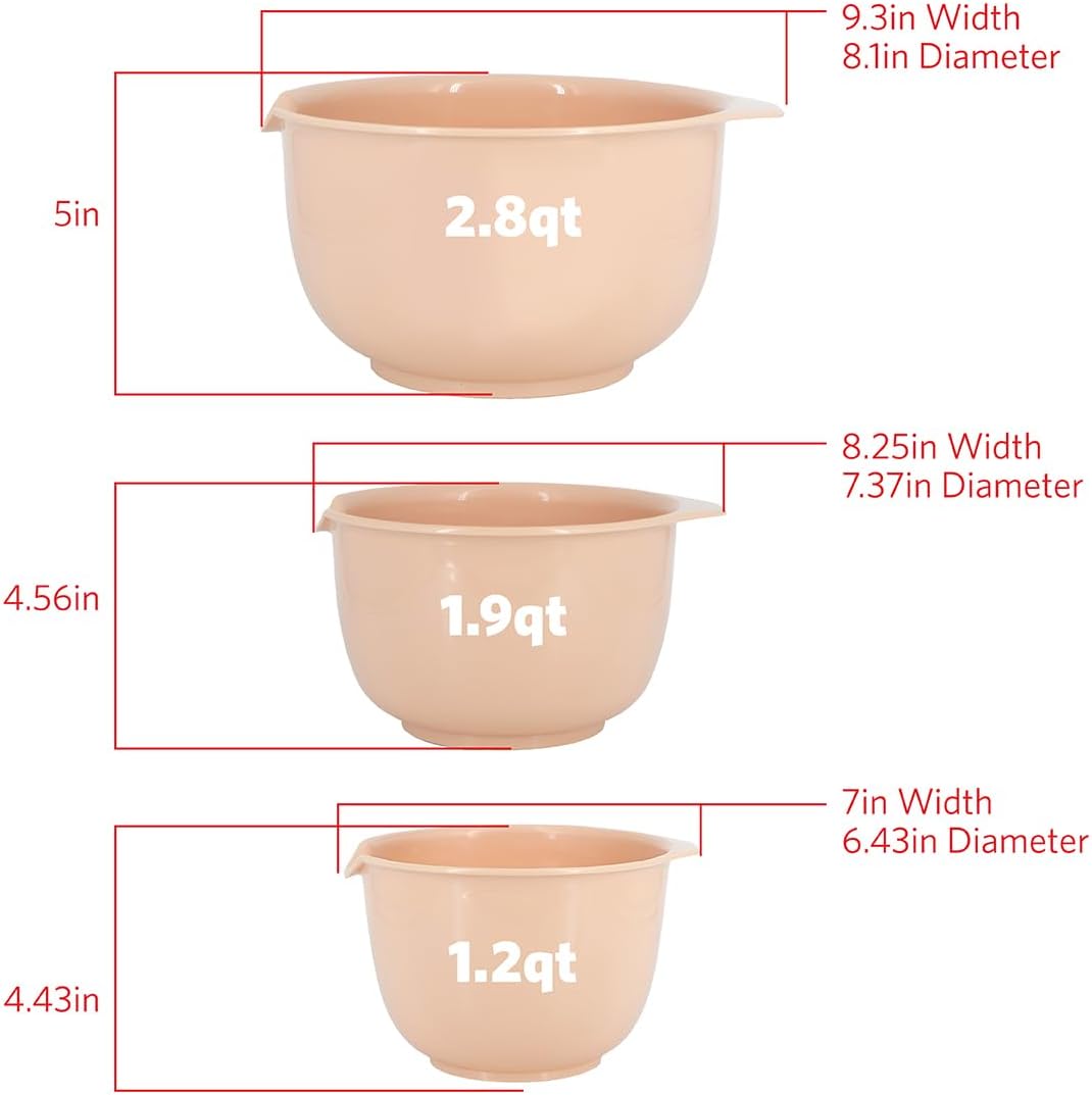 Glad Mixing Bowls with Pour Spout, Set of 4 - Nesting Plastic Bowls (1.2qt, 1.9qt, 2.8qt, and 3qt with Handle) - Non Slip Base, Dishwasher Safe Kitchen Cooking and Baking Supplies, Grey