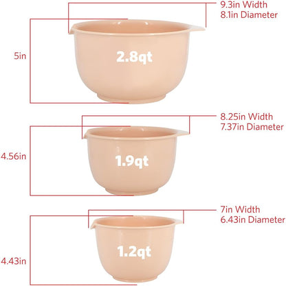 Glad Mixing Bowls with Pour Spout, Set of 4 - Nesting Plastic Bowls (1.2qt, 1.9qt, 2.8qt, and 3qt with Handle) - Non Slip Base, Dishwasher Safe Kitchen Cooking and Baking Supplies, Grey