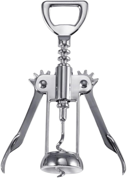 Silver Plated Wing Corkscrew Wine Bottle Opener Alloy Manual Cork Remover for Home Bar and Restaurant Use