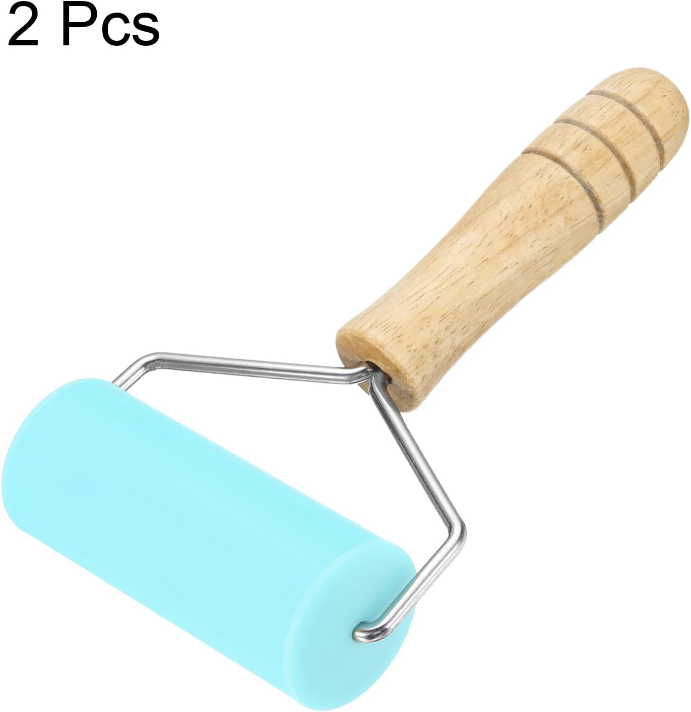 HARFINGTON 2pcs Rolling Pin 7.6" x 1.69" Silicone Roller Wood Handle Non-Stick Fondant Roller Dough Roller Rolling Pins for Baking Cookie Pastry Clay, Gray