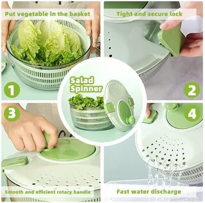 Salad & Lettuce Spinner,Large 4.2L - Quick Dry Fruit & Vegetable Washer with Locking Lid,Ergonomic Handle,BPA-Free (Green),Easy for Salads and Faster Food Prep