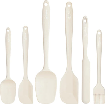 NileHome Silicone Spatula Set, 6 Pieces Food Grade Kitchen Utensils with Silicone Brush Heat Resistant Up to 600°F Dishwasher Safe BPA-Free Rubber Spatula for Scraping, Baking, Cooking, Mixing-Black