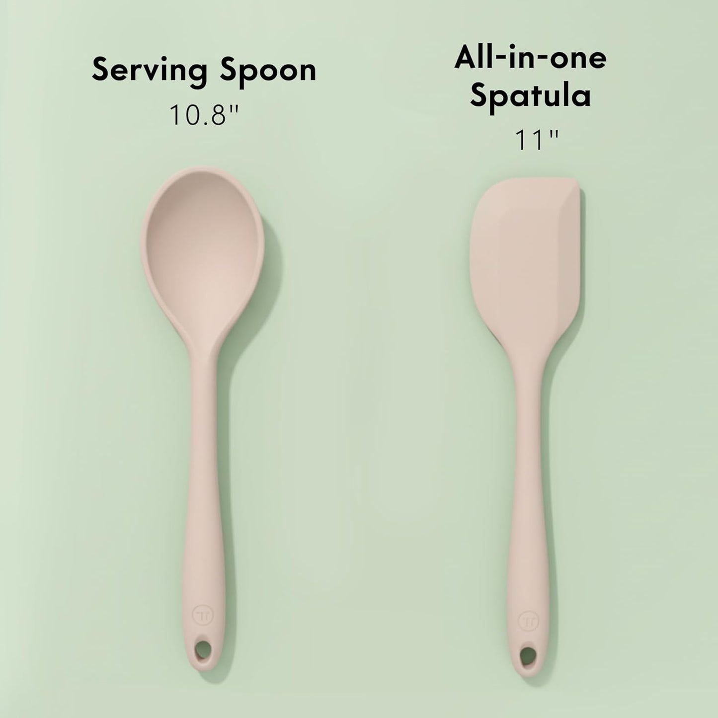 Non-Toxic Platinum Silicone Kitchen Utensil Set of 2 – Non-Scratch Cooking Spoon & Spatula, 100% Plastic Free, Stainless Steel Core, Heat Resistant 500°F, Beige