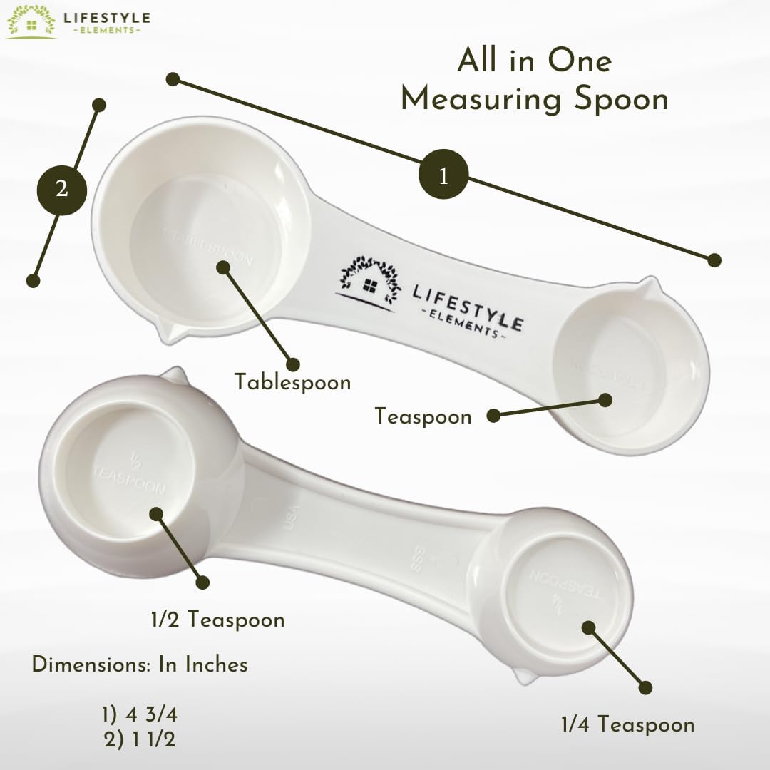 All In One Measuring Spoon With 1 Tbsp, 1 Tsp, 1/2 Tsp, 1/4 Tsp Measures - Plastic - Use for Dry Ingredients or Liquids - Durable Rugged Dishwasher Safe - Made in USA - Versatile Kitchen Tool