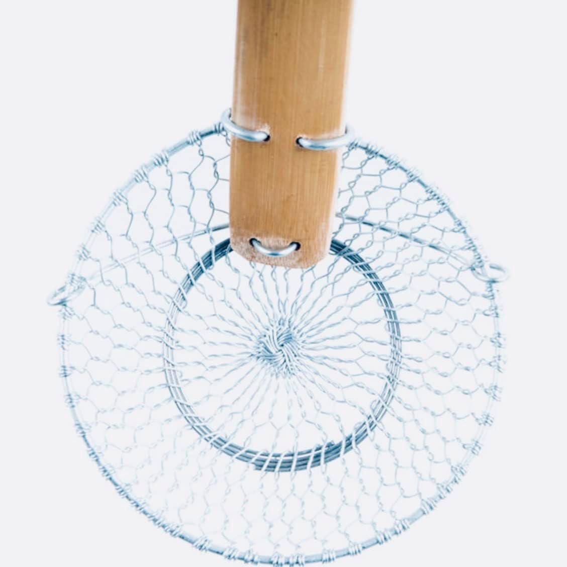 8-Inch Galvanized Steel Spider Strainer – Fine Mesh Skimmer with Natural Bamboo Handle for Cooking & Frying Ideal for Home & Professional Kitchens