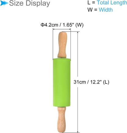 Silicone Rolling Pins, 17" Length, Silicone & Oak Non-Stick Ergonomic Wooden Handle Fondant Dough Roller Pink - (Applications: for Baking DIY Projects)