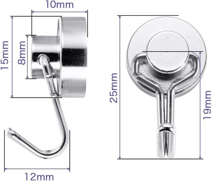 BTLIN Mini Magnetic Hooks, Strong Neodymium Magnet with Hook, Heavy Duty Small Metal Hanging Hook Max Load 18 lbs for Kitchen Fridge Grill Office 12 Pack