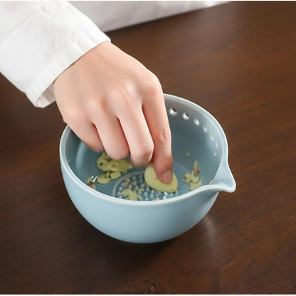 Lacfinsien Herb Stripper Bowl and Garlic-Onion-Ginger Grater, Pottery Herb Stripper, Food Prep & Dip Bowl