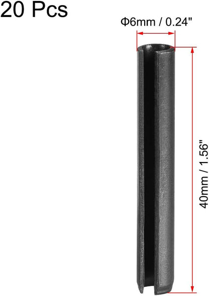 uxcell Slotted Spring Pin - 6mm x 40mm Plain Finish 65Mn Roll Assortment Kit for Small Machine Projects 20Pcs