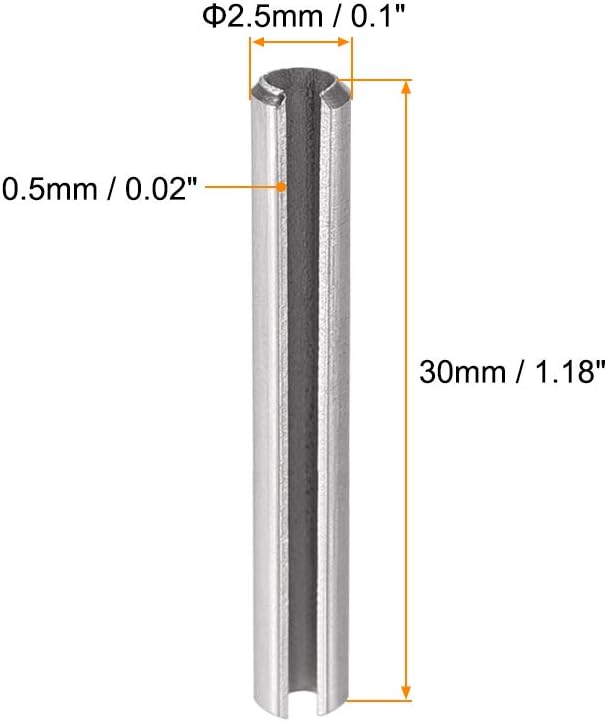 uxcell Slotted Spring Pin - M4 x 30mm 304 Stainless Steel Split Spring Roll Dowel Pins Plain Finish 20Pcs
