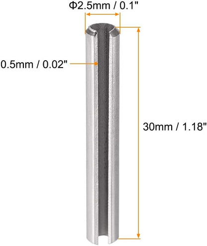 uxcell Slotted Spring Pin - M4 x 30mm 304 Stainless Steel Split Spring Roll Dowel Pins Plain Finish 20Pcs