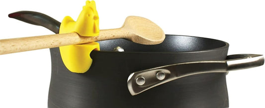Fox Run Silicone Pot Clip Spoon Rest, Rooster and Pig, Set of 2, 2.75", Red and Pink