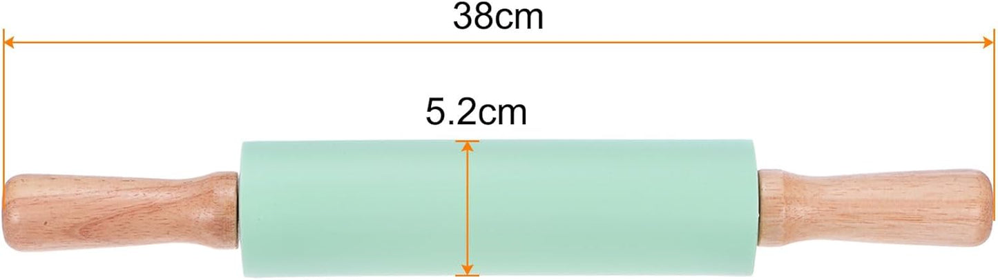 HARFINGTON Silicone Rolling Pins for Baking 12.2 Inch Non-Stick Silicone Surface Wooden Handle Rolling Pin Small Roller Playdough Rolling Pins for Fondant Kitchen Dough Pizza, Green
