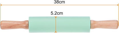 HARFINGTON Silicone Rolling Pins for Baking 12.2 Inch Non-Stick Silicone Surface Wooden Handle Rolling Pin Small Roller Playdough Rolling Pins for Fondant Kitchen Dough Pizza, Green