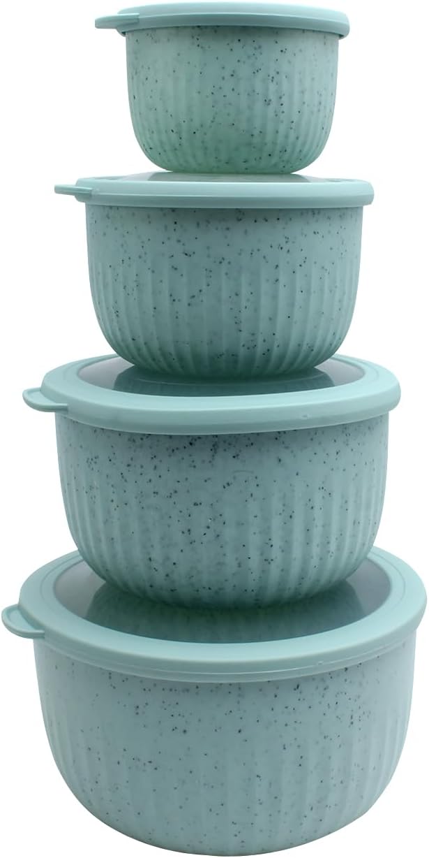 COOK WITH COLOR Prep Bowls with Lids- Wide and Deep Nesting Plastic Small Mixing Bowl Set with Lids, 8 Piece Set - Wide Bowls, Blue