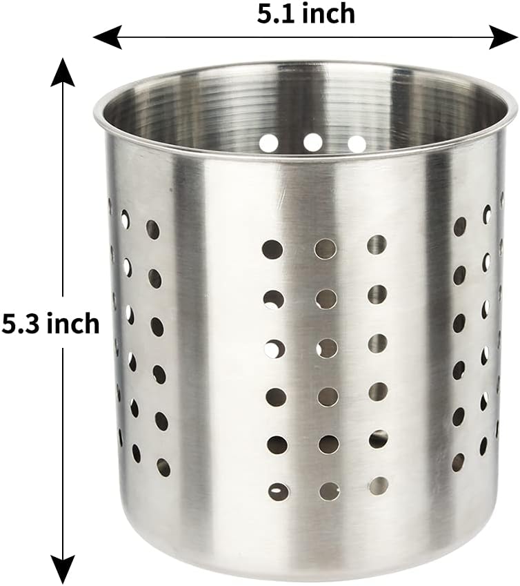 Saiveina Stainless Steel Utensil Holder Kitchen Holder Restaurant Cooking Utensil Holder for Forks Spatula, 5.3'' x 5.1" Round Utensil Organizer