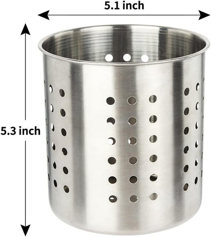 Saiveina Stainless Steel Utensil Holder Kitchen Holder Restaurant Cooking Utensil Holder for Forks Spatula, 5.3'' x 5.1" Round Utensil Organizer