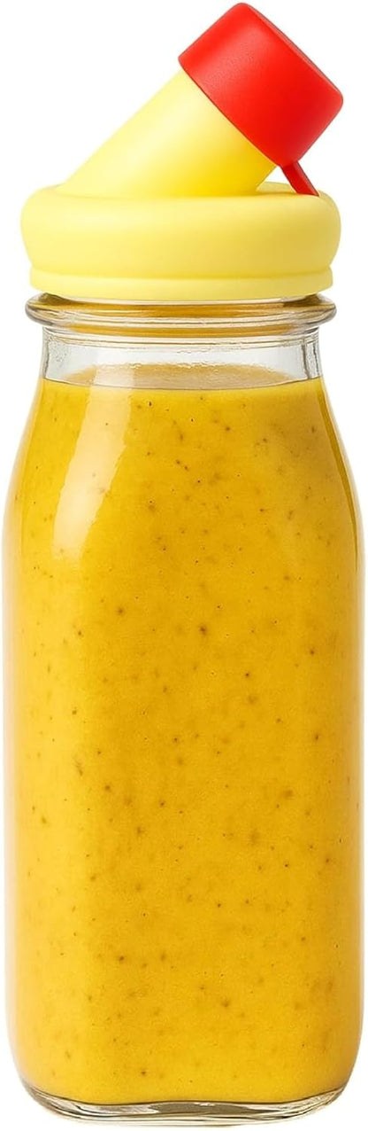 kitchentoolz Salad Dressing Shaker Bottle – 12oz Carafe Glass Bottle with Silicone Pour Spout and Tamper-Proof Lid for Sauces and Marinades - Salad Dressing Dispenser Container