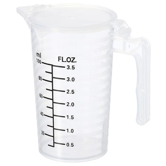 PATIKIL Graduated Beaker, 100ml PP Plastic Liquid Measuring Cup Double Sided Black Graduations with Handle Lid and Spout for Lab Kitchen Home