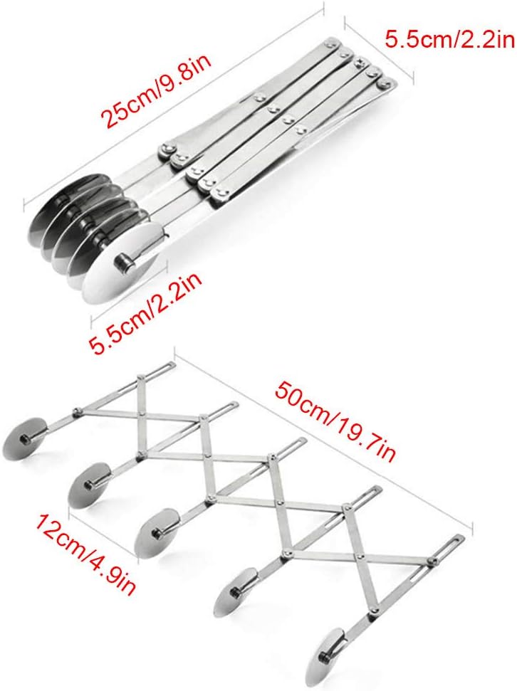 5 Wheel Pastry Cutter, Stainless Pizza Slicer, Expandable Pizza Slicer Multi-Round Pastry Knife Baking Cutter Roller Cookie Dough Cutter Divider