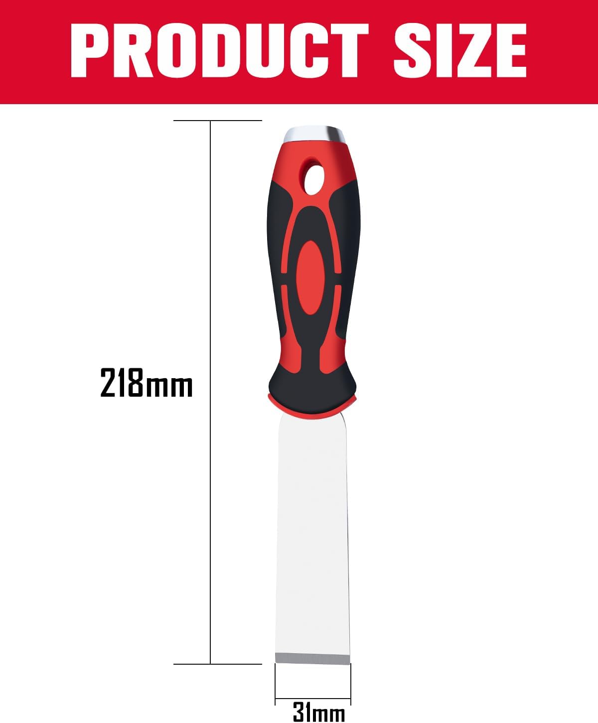 ROTATION Extra Thick Scraper Set, 4 piece, Soft Grip, Heavy Duty, Scraper with Hammer End, Stainless Steel Putty Knife