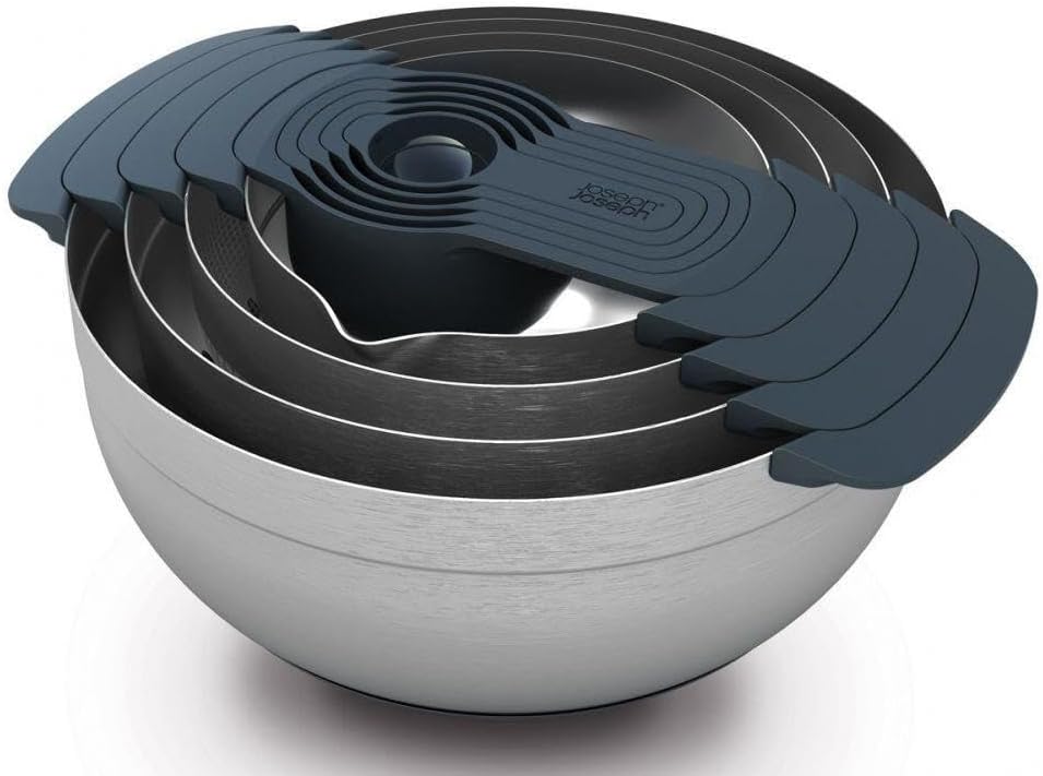 Joseph Joseph Nest 9 Plus, 9 Piece Compact Food Preparation Set with Mixing Bowls, Measuring cups, Sieve and Colander, MultiColor