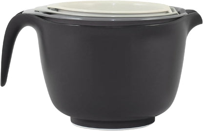 Glad Mixing Bowls with Pour Spout, Set of 4 - Nesting Plastic Bowls (1.2qt, 1.9qt, 2.8qt, and 3qt with Handle) - Non Slip Base, Dishwasher Safe Kitchen Cooking and Baking Supplies, Grey