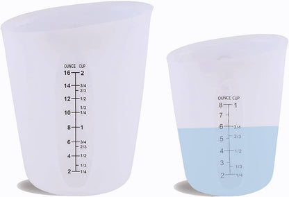Silicone Measuring Cups, Blender, Liquid, Paint and Resin Mixing (16oz & 8oz), Squeeze, Pour Mixing Coffee, Making Cake, Cookies Baking, BPA Free. For Molds, Jewelry Making, Waxing, Easy to Clean
