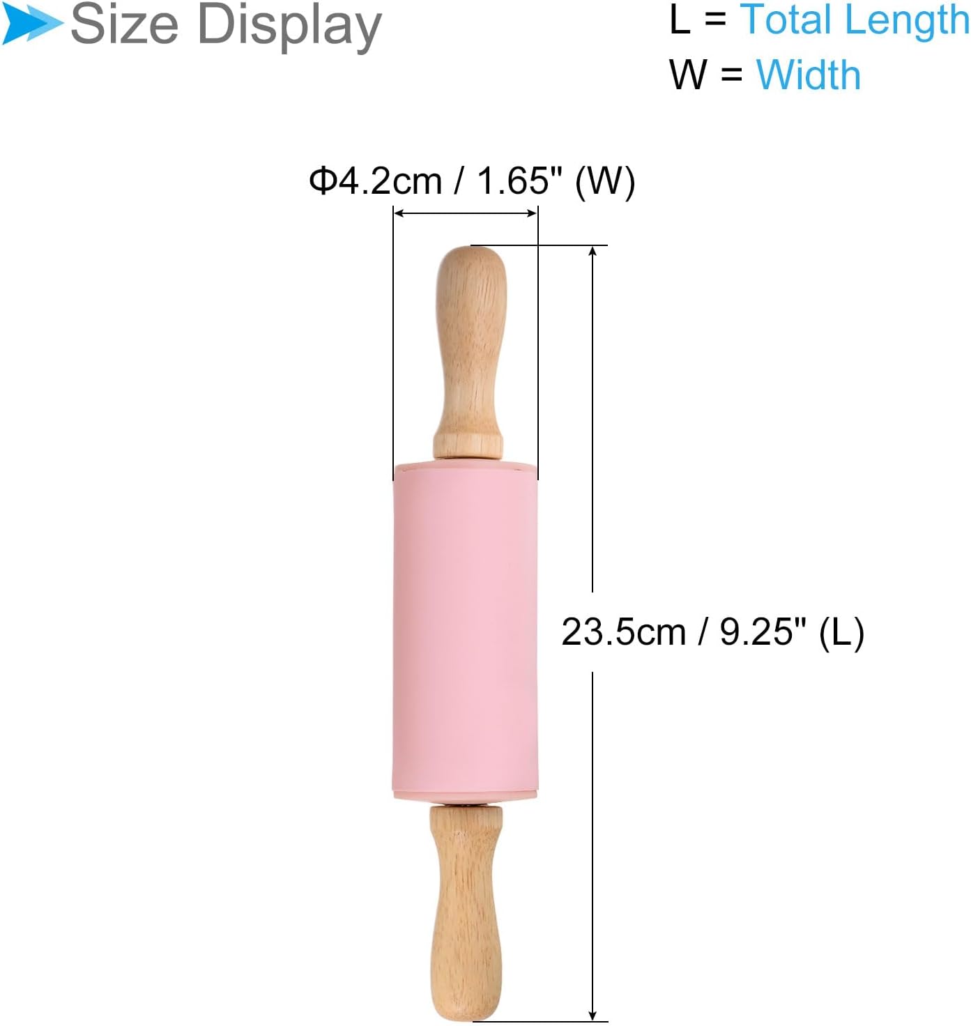 Silicone Rolling Pins, 17" Length, Silicone & Oak Non-Stick Ergonomic Wooden Handle Fondant Dough Roller Pink - (Applications: for Baking DIY Projects)
