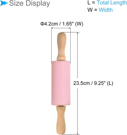 Silicone Rolling Pins, 17" Length, Silicone & Oak Non-Stick Ergonomic Wooden Handle Fondant Dough Roller Pink - (Applications: for Baking DIY Projects)