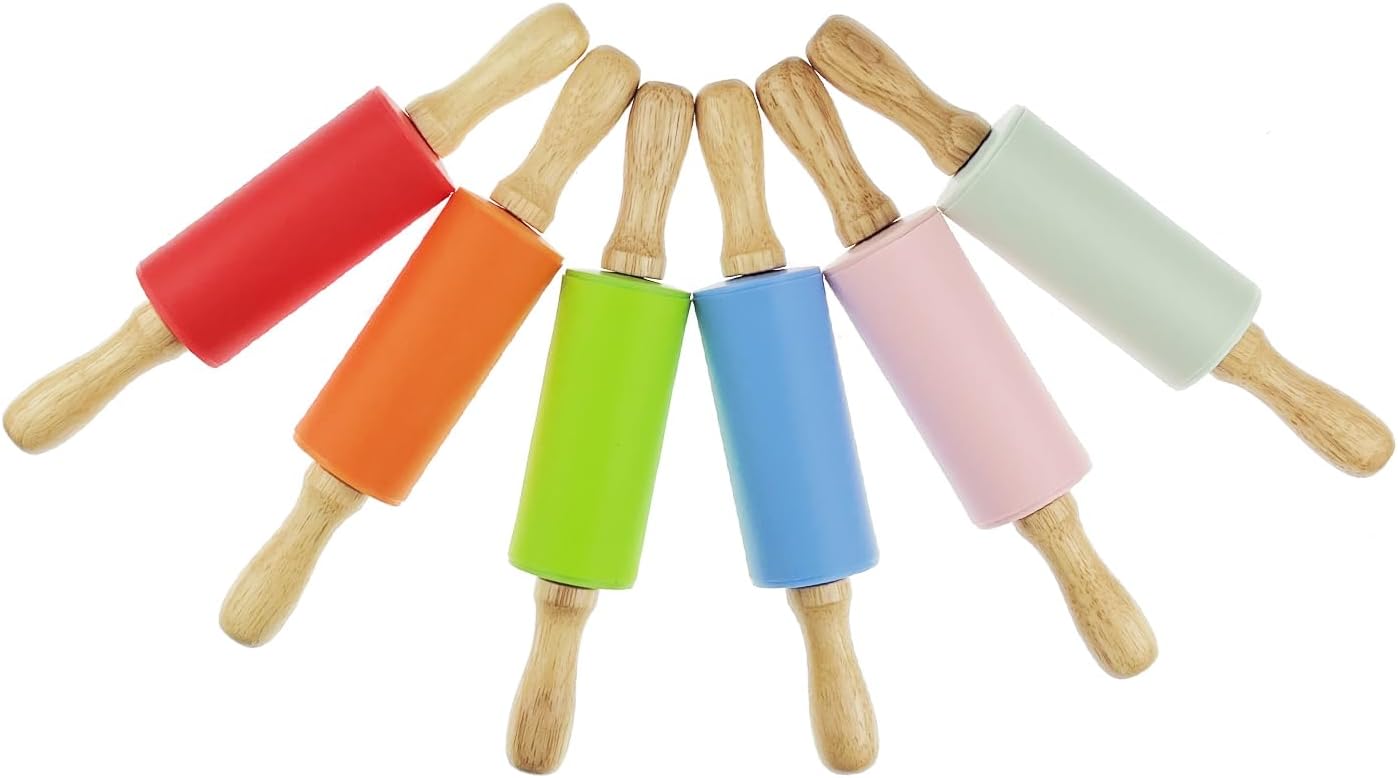 6 Pack Mini Small Rolling Pin for Kids, Kids Rolling Pin Wooden Handle (9 Inch)