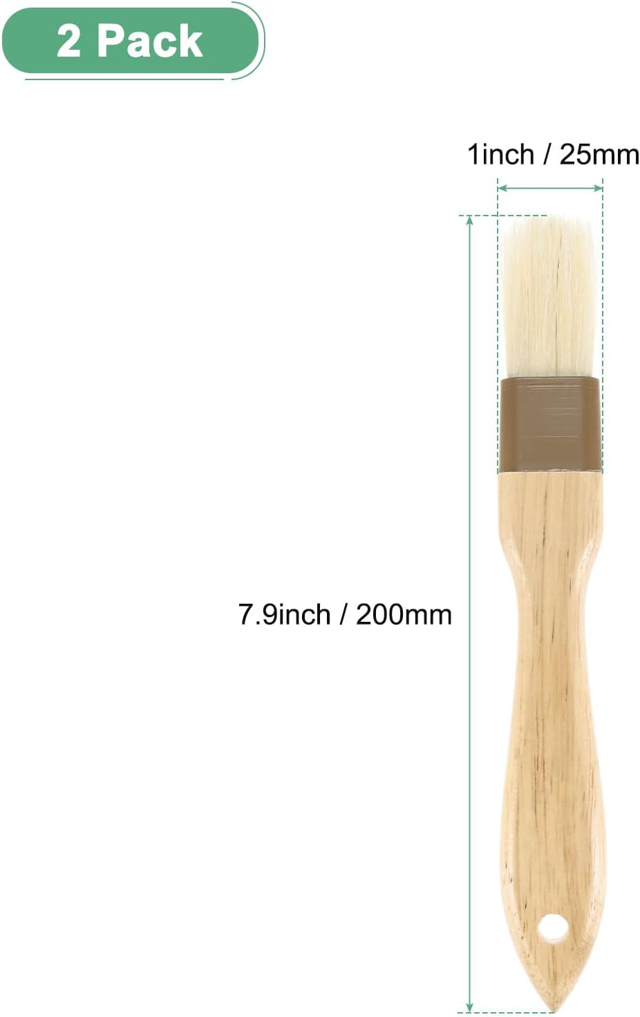M METERXITY 2-Pack Pastry Brush, Wooden Handle Natural Bristle Basting BBQ Oil Brush for Cooking/Barbecue/Kitchen [3"]