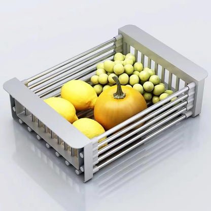 Dish Drying Rack, Kitchen Sink Colander, Expandable Colander, Stainless Steel Sink Strainer with Adjustable Boom, Suitable for Vegetables and Fruits