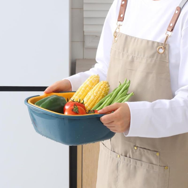 Kitchen Draining Basket Set 6Pcs Double-Layer Fruit Washing Basin and Vegetable Holder Stackable Colanders over Sink Drainer 10.23X9.44X3.93In