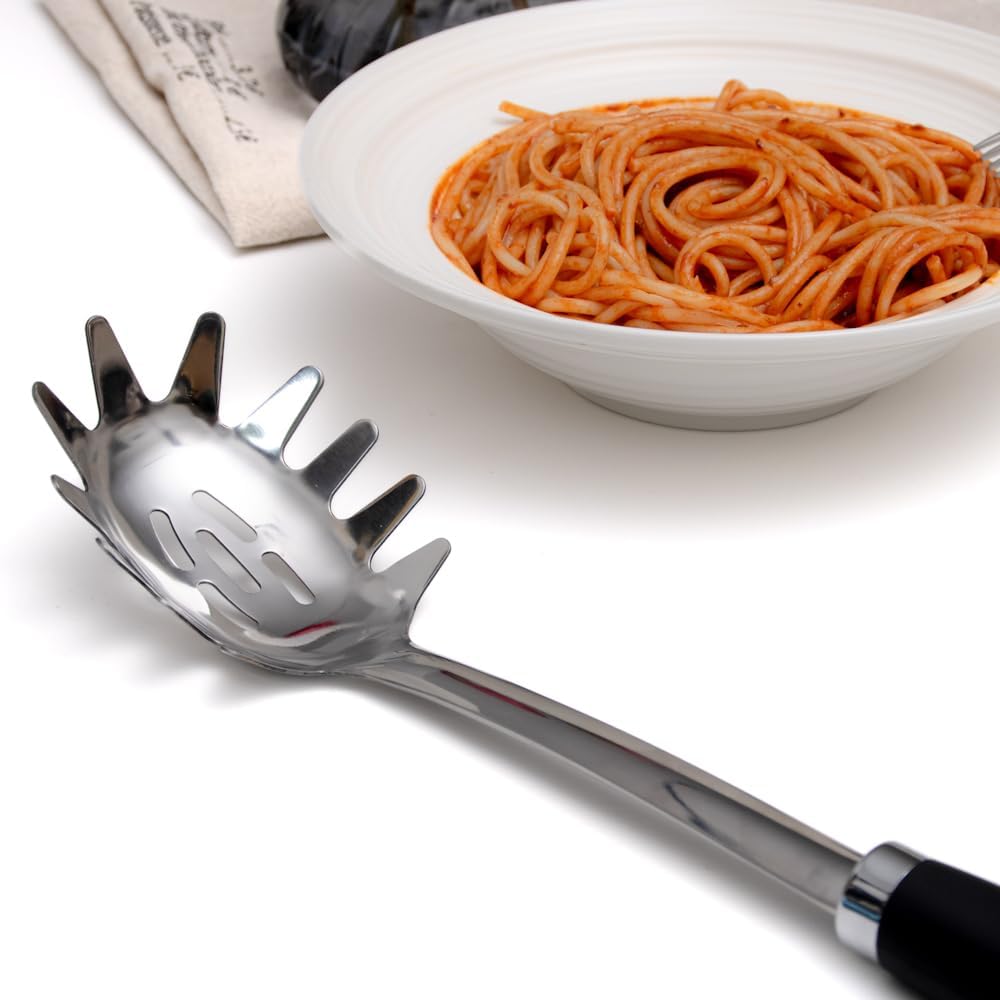 Pasta Fork, Stainless Steel Spaghetti Server, Pasta Spoon with Teeth, Spaghetti Spoon Pasta Server, Noddle Fork for Cooking, Kitchen Utensils, 14.3 Inches