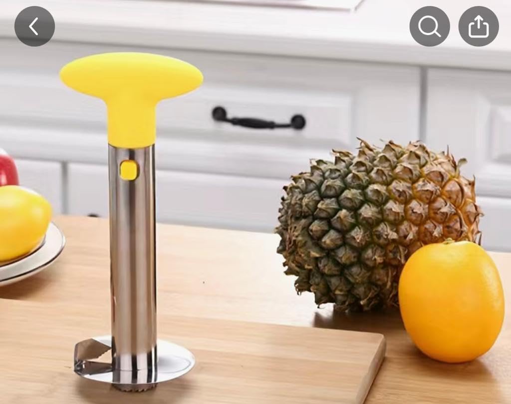 Pineapple Corer Slicer Peeler Stainless Steel for Diced Fruit Rings All in One (Yellow)
